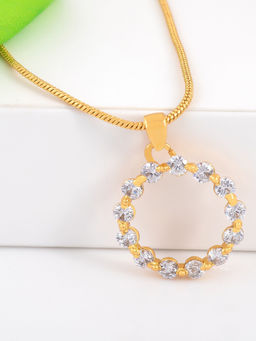 Estele - Gold Plated CZ Round Designer Pendant with White Crystals for Women