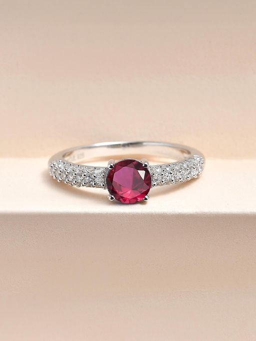 Ornate Jewels 925 Silver 1 Carat Round Red Ruby Solitaire Sparkly Ring For Women & Girls