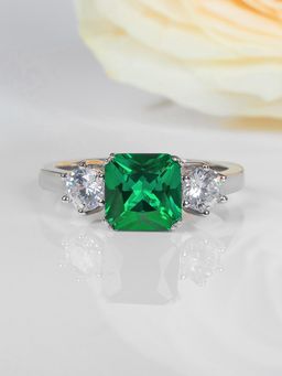 Ornate Jewels - 925 Silver 2 Carat Square Green Emerald Meghan Markle Ring For Women & Girls