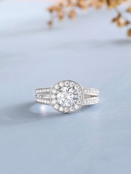 Ornate Jewels - 925 Silver 0.84 Carat Round American Diamond Solitaire Ring For Women & Girls