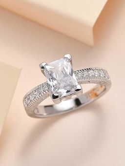 Ornate Jewels - 925 Silver 1.5 Carat Octagon American Diamond Solitaire Ring For Women & Girls