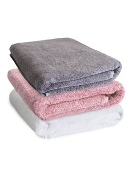 Heelium - Bamboo Bath Towel, Soft, Absorbent & Odour Free, 140x70cm, Set of 3 (Peach, Grey, White)