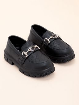 Hopscotch - Embellished Platform Black Loafers