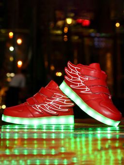 Hopscotch - Unisex Red Wings Mid Top Usb Rechargeable Led Sneakers