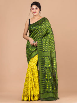 LAA CALCUTTA - Green Minakari Jamdani Saree without Blouse