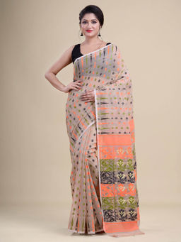 LAA CALCUTTA - Off White Jamdani Saree without Blouse