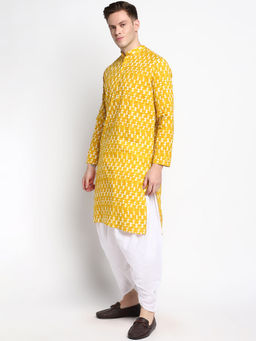 Devoiler - Men Block Printed Yellow Fine Cotton Kurta