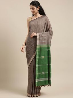 ArtEastri - Brown Cotton Handloom Saree without Blouse