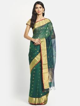 Fabindia - Green Cotton Silk Chanderi Woven Saree without Blouse