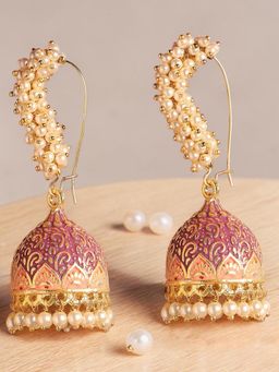 OOMPH - Multi-Color Meenakari Enamel Pearls Ethnic Jhumki Earrings for Women