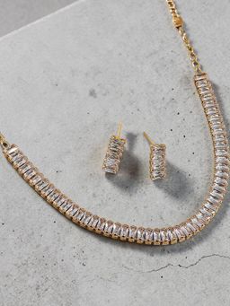 OOMPH - Rose Gold Tone American Diamond CZ Necklace Set for Women Stylish Latest