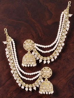 OOMPH - Champagne Colour Jhumka Earrings with Attached Chain