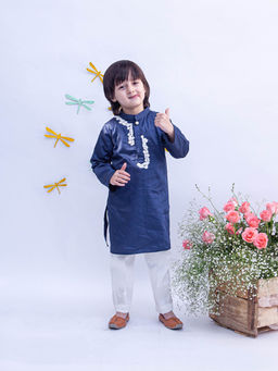 Fayon Kids - Blue Kurta with Dori Embroidery and Pant (Set of 2)