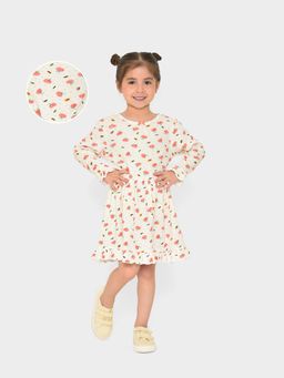 Mi Arcus - Printed Full Sleeve Dress for Girls White