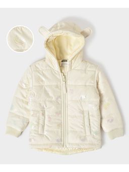 Mi Arcus - Girls Off White Floral Lightweight Crop Puffer Jacket
