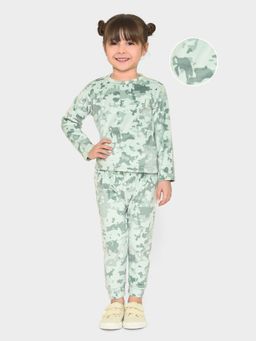 Mi Arcus - Unisex Kids Green Printed Sweatshirt with Pyjama (Set of 2)