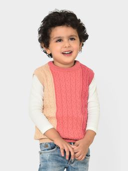 Mi Arcus - Kids Cable Knit Woollen Pink Sweater