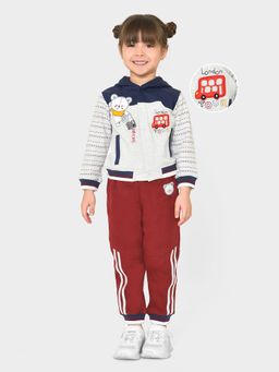 Mi Arcus - Unisex Kids Navy Blue Grey Printed Sweatshirt with Pyjama (Set of 2)