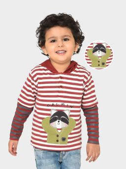 Mi Arcus - Full Sleeve Hooded Red Striper T-Shirt for Boys
