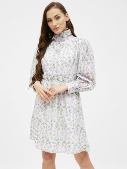 Kibo - Womens Printed High-Neck Patel Shoulder Dress