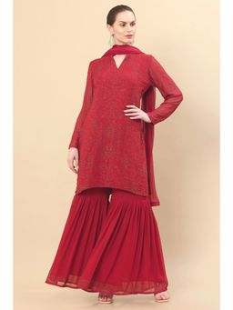 Soch - Women Red Georgette Embroidered Suit (Set of 3)