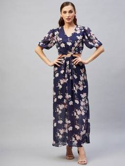 RARE - Women Casual Navy Blue Colour Maxi Floral Dress
