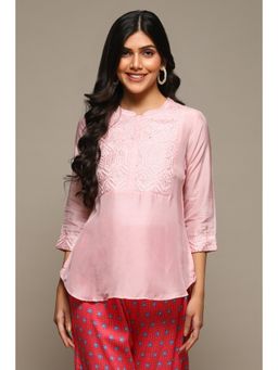 Biba - Women Pink Embroidered Modal Straight Kurti