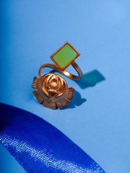 Suhani Pittie - Gold Plated Openable Roase And Rectangle Yellow Acrylic Ring