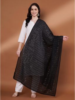 Zamour - Black Pure Cotton Embroidered Dupatta