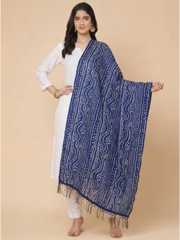 Zamour - Navy Blue Printed Bandhani Dupatta