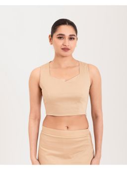 I AM BY DOLLYJAIN - Beige Sweetheart Neck Casual Blouse