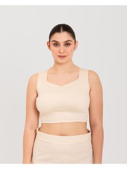 I AM BY DOLLYJAIN - Off White Sweetheart Neck Casual Blouse