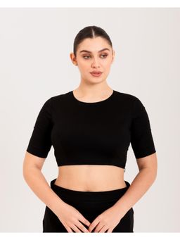 I AM BY DOLLYJAIN - Black Round Neck Casual Blouse
