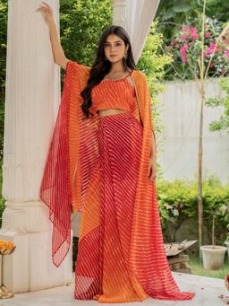 HOUSE OF JAMOTI - Kesar Rang Orange Top with Skirt and Cape