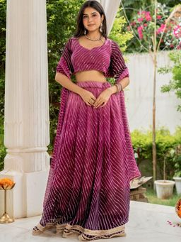 HOUSE OF JAMOTI - Plum Royale Leheriya Lehenga with Blouse and Dupatta