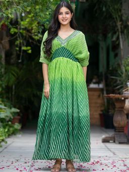 HOUSE OF JAMOTI - Royal Green Leheriya Ethnic Dress