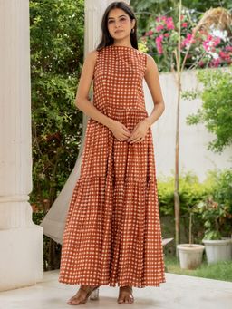 HOUSE OF JAMOTI - Caramel Checks Cotton Dress