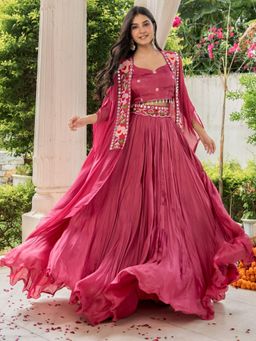 HOUSE OF JAMOTI - Dusky Pink Lehenga with Blouse and Shrug