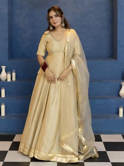 Lavanya The Label - Creame Peplum Top with Skirt and Dupatta