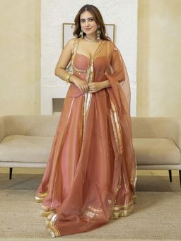 Lavanya The Label - Peach Peplum Top with Skirt and Dupatta