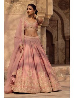 Kedar Fab - Peach Embroidered Lehenga Choli with Dupatta