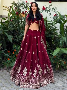 Kedar Fab - Pink Embroidered Lehenga Choli with Dupatta