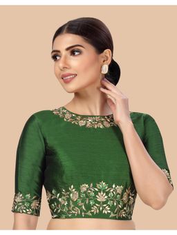 Studio Shringaar - Green Women's Art Silk Embroidered Blouse