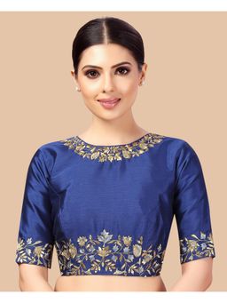 Studio Shringaar - Navy Blue Women's Art Silk Embroidered Blouse