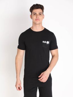 CHKOKKO - Men Terry Cotton Regular Fit T-Shirt - Black