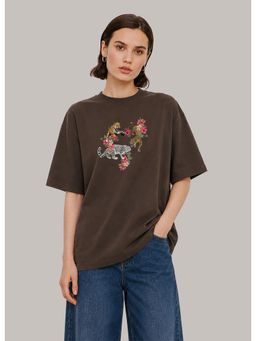 MIXT by Nykaa Fashion - Graphic Oversized T-shirt - Brown