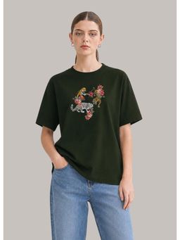 MIXT by Nykaa Fashion - Graphic Oversized T-shirt - Green