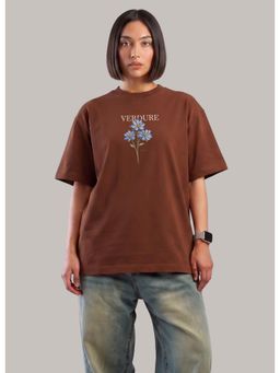 MIXT by Nykaa Fashion - Floral Oversized T-shirt - Brown