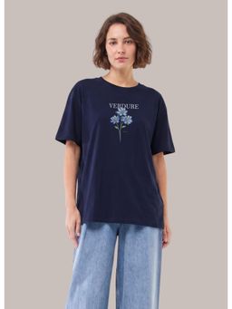 MIXT by Nykaa Fashion - Floral Oversized T-shirt - Navy Blue