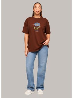 MIXT by Nykaa Fashion - Floral Oversized T-shirt - Brown
